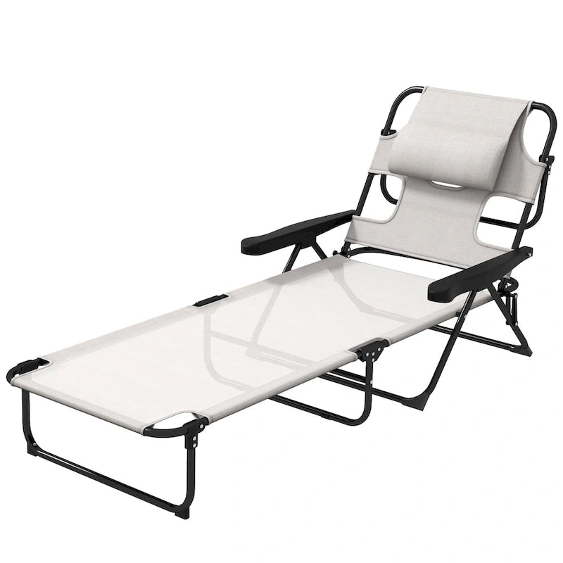 Chaise longue de bronzage, chaise de plage 4 positions avec ouvertures pour le visage et les bras, appui-tête coussin