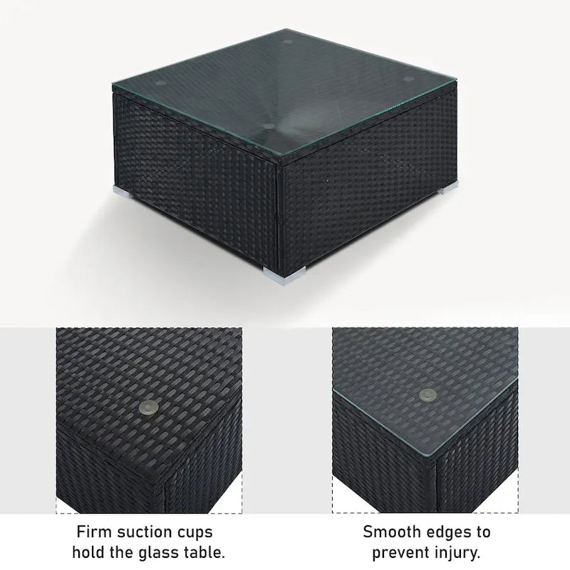 Ensemble de canapé d'extérieur modulaire moderne en résine tressée 8 pièces avec 1 table basse et 2 poufs, idéal pour les patios, les cours et les jardins.