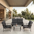Ensemble de conversation 4 pièces en résine tressée avec coussin, pour terrasse ou porche.