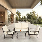 4 Piece Outdoor Patio Wicker Conversation Set with Cushion, for Porch Deck