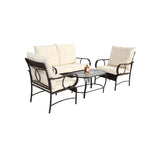 Ensemble de conversation 4 pièces en résine tressée avec coussin, pour terrasse ou porche.