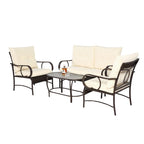 Ensemble de conversation 4 pièces en résine tressée avec coussin, pour terrasse ou porche.