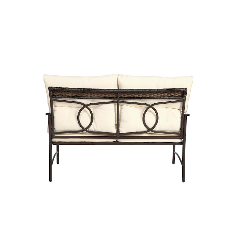 Ensemble de conversation 4 pièces en résine tressée avec coussin, pour terrasse ou porche.