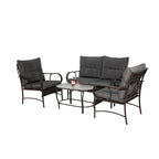 Ensemble de conversation 4 pièces en résine tressée avec coussin, pour terrasse ou porche.