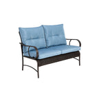 Ensemble de conversation 4 pièces en résine tressée avec coussin, pour terrasse ou porche.