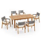 Christopher Knight Home - Ensemble de salle à manger d'extérieur Ethan 7 pièces extensible en bois d'acacia avec fauteuils en corde tressée