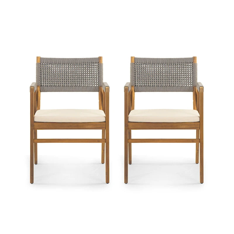 Christopher Knight Home - Ensemble de salle à manger d'extérieur Ethan 7 pièces extensible en bois d'acacia avec fauteuils en corde tressée