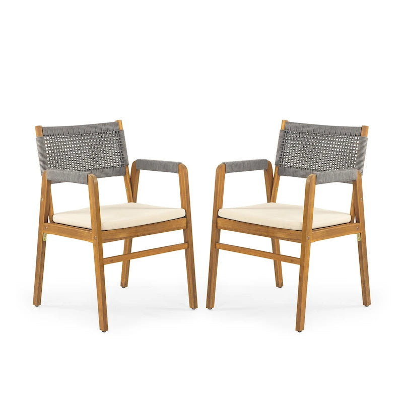 Christopher Knight Home - Ensemble de salle à manger d'extérieur Ethan 7 pièces extensible en bois d'acacia avec fauteuils en corde tressée