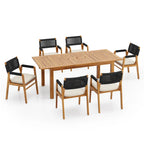 Christopher Knight Home - Ensemble de salle à manger d'extérieur Ethan 7 pièces extensible en bois d'acacia avec fauteuils en corde tressée