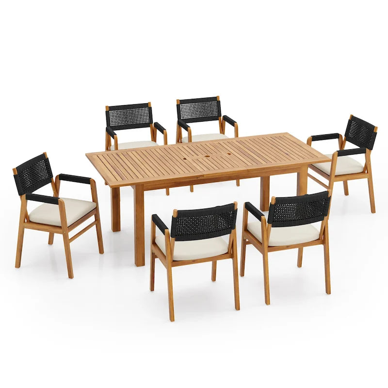 Christopher Knight Home - Ensemble de salle à manger d'extérieur Ethan 7 pièces extensible en bois d'acacia avec fauteuils en corde tressée