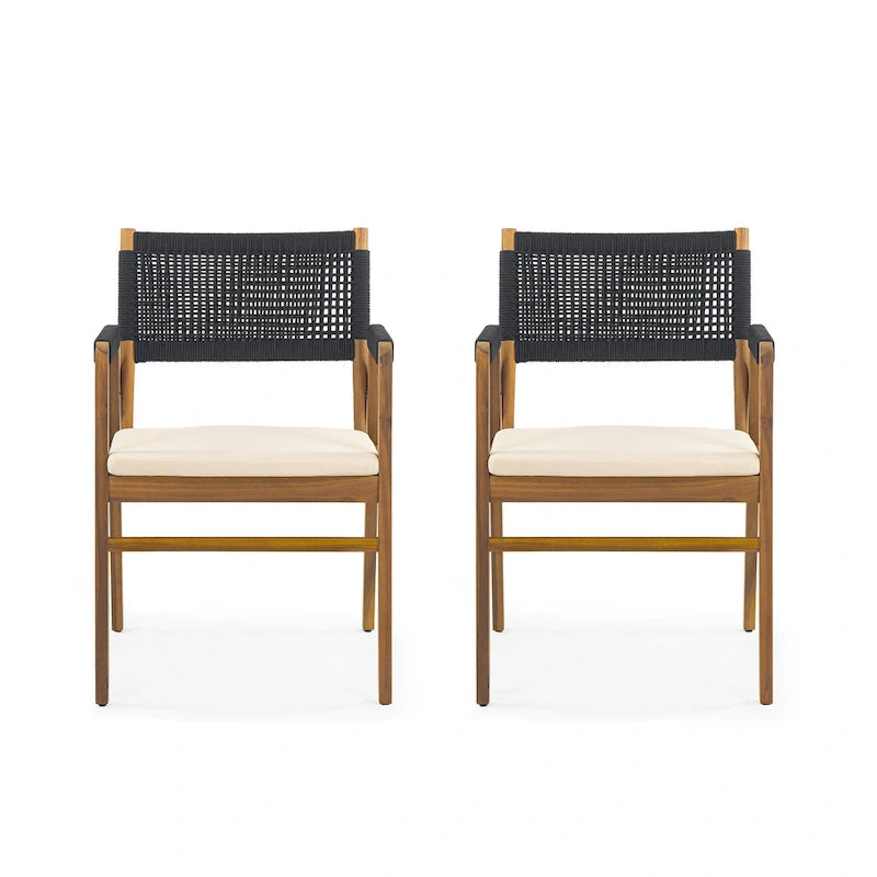 Christopher Knight Home - Ensemble de salle à manger d'extérieur Ethan 7 pièces extensible en bois d'acacia avec fauteuils en corde tressée