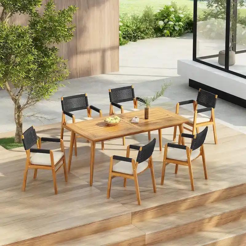 Christopher Knight Home - Ensemble de salle à manger d'extérieur 7 pièces Henry en bois d'acacia avec fauteuils en corde tressée