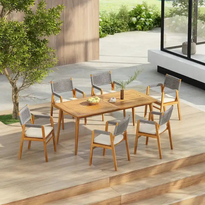 Christopher Knight Home - Ensemble de salle à manger d'extérieur 7 pièces Henry en bois d'acacia avec fauteuils en corde tressée