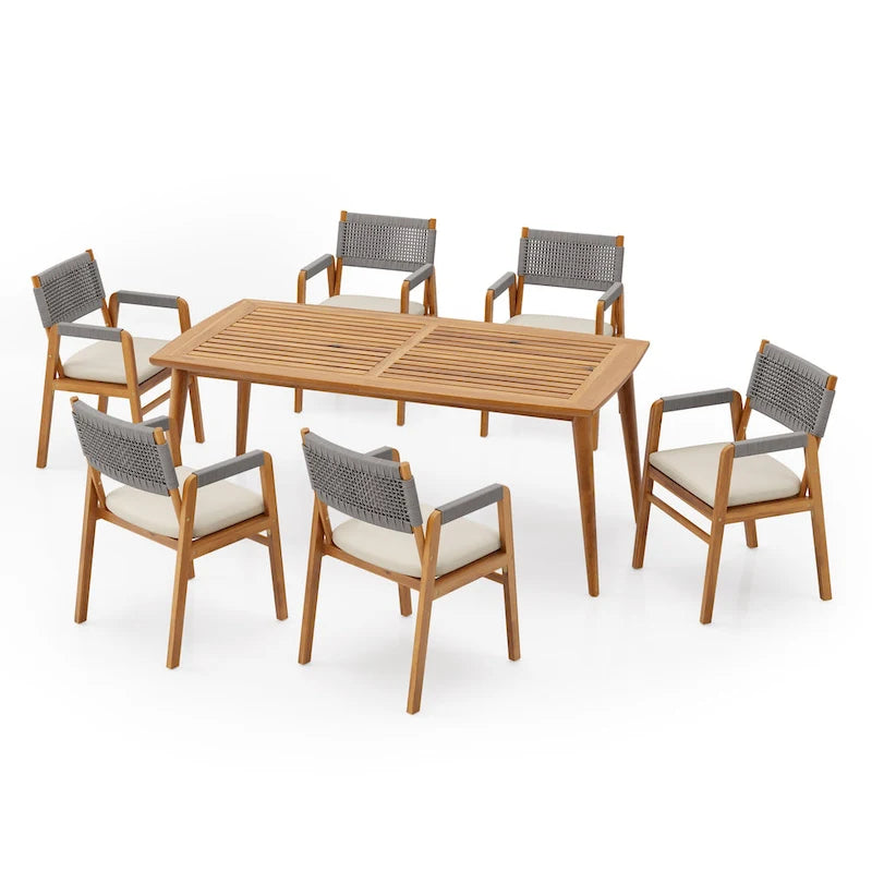 Christopher Knight Home - Ensemble de salle à manger d'extérieur 7 pièces Henry en bois d'acacia avec fauteuils en corde tressée