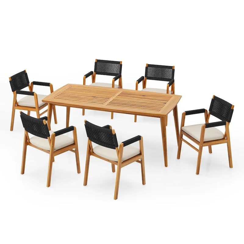 Christopher Knight Home - Ensemble de salle à manger d'extérieur 7 pièces Henry en bois d'acacia avec fauteuils en corde tressée