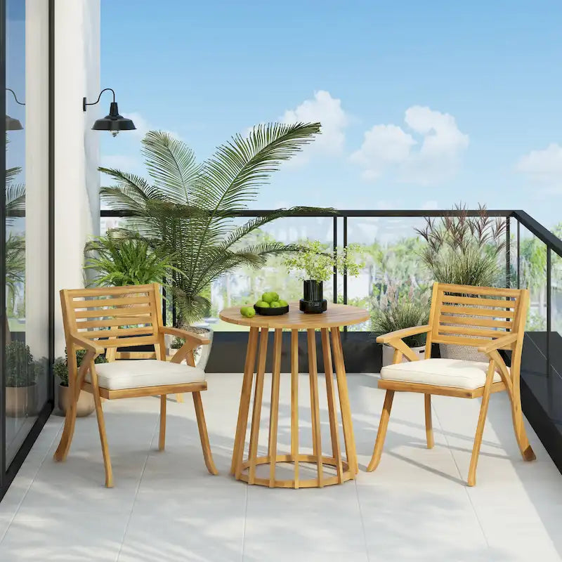 Christopher Knight Home - Ensemble de salle à manger d'extérieur 3 pièces Elijah avec chaises rembourrées en bois d'acacia