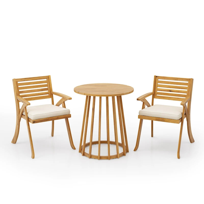 Christopher Knight Home - Ensemble de salle à manger d'extérieur 3 pièces Elijah avec chaises rembourrées en bois d'acacia