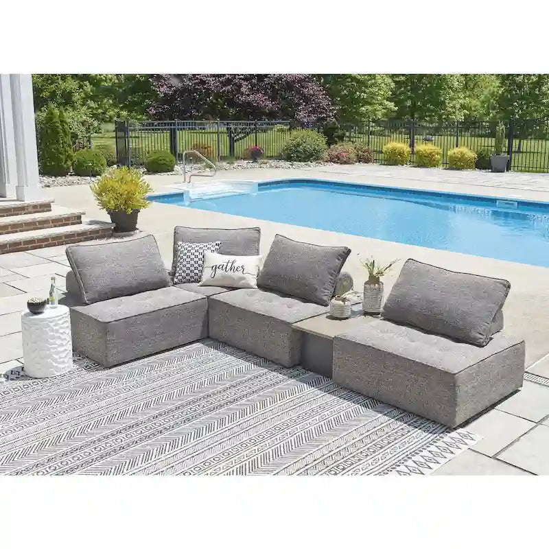 Canapé d'angle d'extérieur 5 pièces gris Signature Design by Ashley Bree Zee - 114 cm L x 76 cm P x 35 cm H