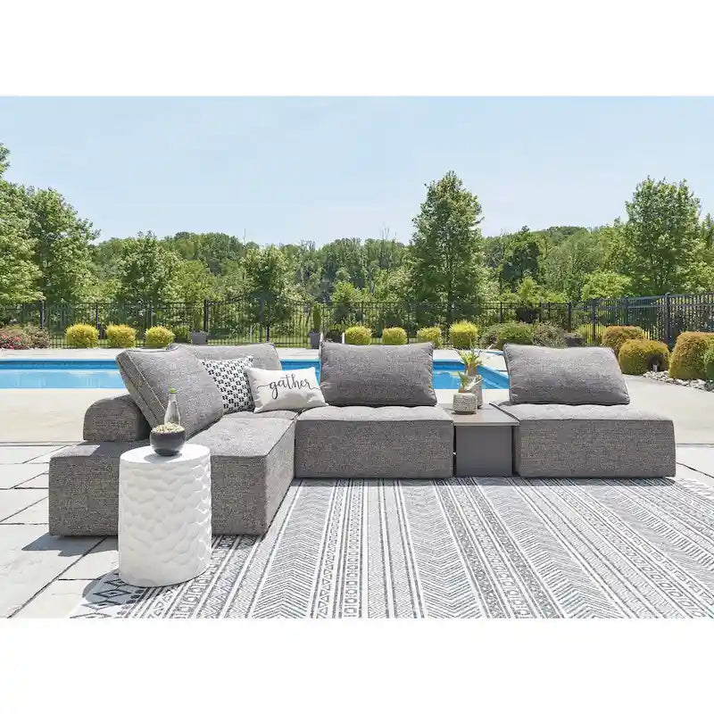 Canapé d'angle d'extérieur 5 pièces gris Signature Design by Ashley Bree Zee - 114 cm L x 76 cm P x 35 cm H