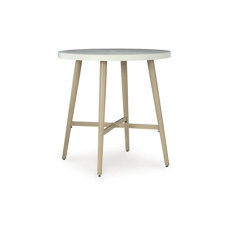 Table de bar d'extérieur Seton Creek beige/blanc, Signature Design by Ashley - 40 po L x 40 po P x 42,25 po H