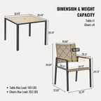 Ensemble de table et chaises de jardin 5 pièces résistant aux intempéries, ensemble de conversation pour patio, plateau de table en bois d'acacia avec trou pour parasol, rotin extérieur