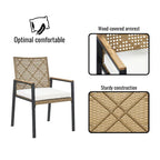 Ensemble de table et chaises de jardin 5 pièces résistant aux intempéries, ensemble de conversation pour patio, plateau de table en bois d'acacia avec trou pour parasol, rotin extérieur