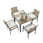 Ensemble de table et chaises de jardin 5 pièces résistant aux intempéries, ensemble de conversation pour patio, plateau de table en bois d'acacia avec trou pour parasol, rotin extérieur