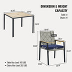 Ensemble de table et chaises de jardin 5 pièces résistant aux intempéries, ensemble de conversation pour patio, plateau de table en bois d'acacia avec trou pour parasol, rotin extérieur