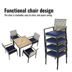 Ensemble de table et chaises de jardin 5 pièces résistant aux intempéries, ensemble de conversation pour patio, plateau de table en bois d'acacia avec trou pour parasol, rotin extérieur