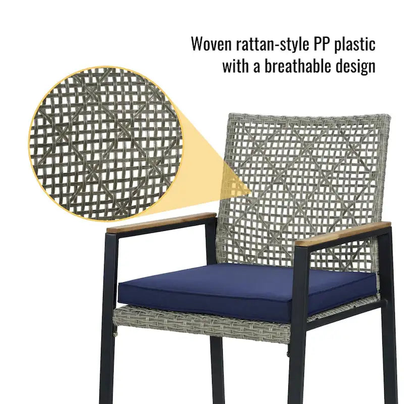 Ensemble de table et chaises de jardin 5 pièces résistant aux intempéries, ensemble de conversation pour patio, plateau de table en bois d'acacia avec trou pour parasol, rotin extérieur