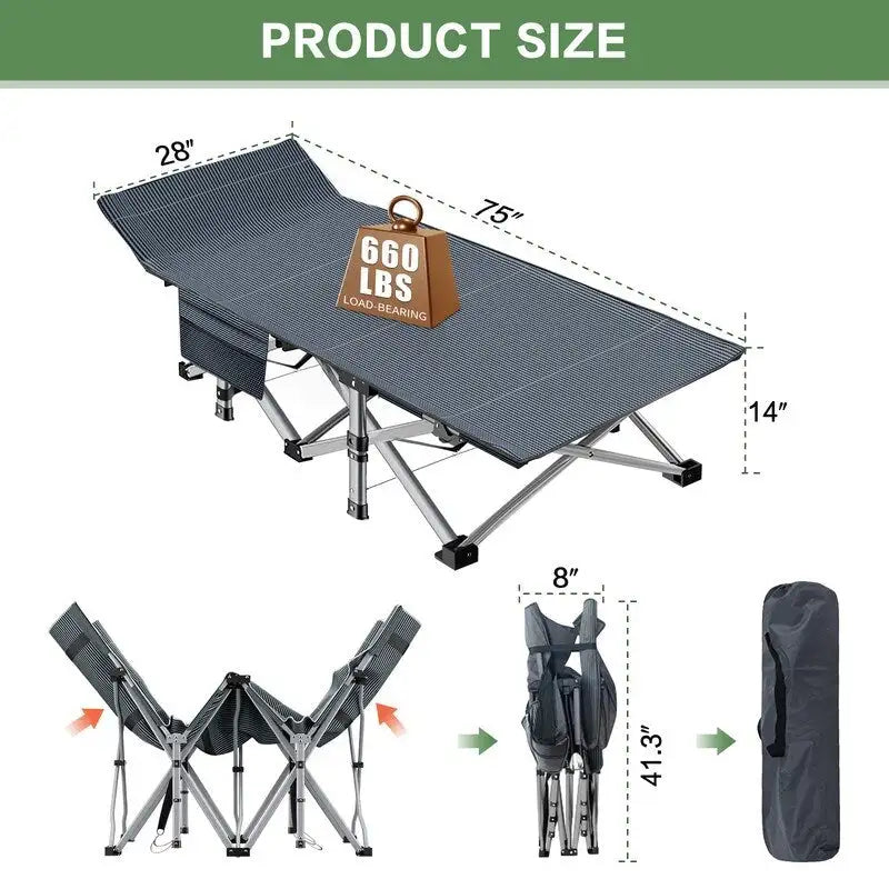 Lit de camp pliant, lit de voyage en tissu Oxford 1200D avec sac de transport