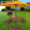 Ensemble table et chaises rondes 6 places avec 3 bancs intégrés, table de pique-nique en bois pour terrasse, pelouse et jardin.