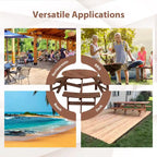 Ensemble table et chaises rondes 6 places avec 3 bancs intégrés, table de pique-nique en bois pour terrasse, pelouse et jardin.