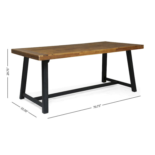 Ensemble de salle à manger d'extérieur 7 pièces en bois d'acacia : table rectangulaire avec 6 coussins amovibles et chaises avec accoudoirs.