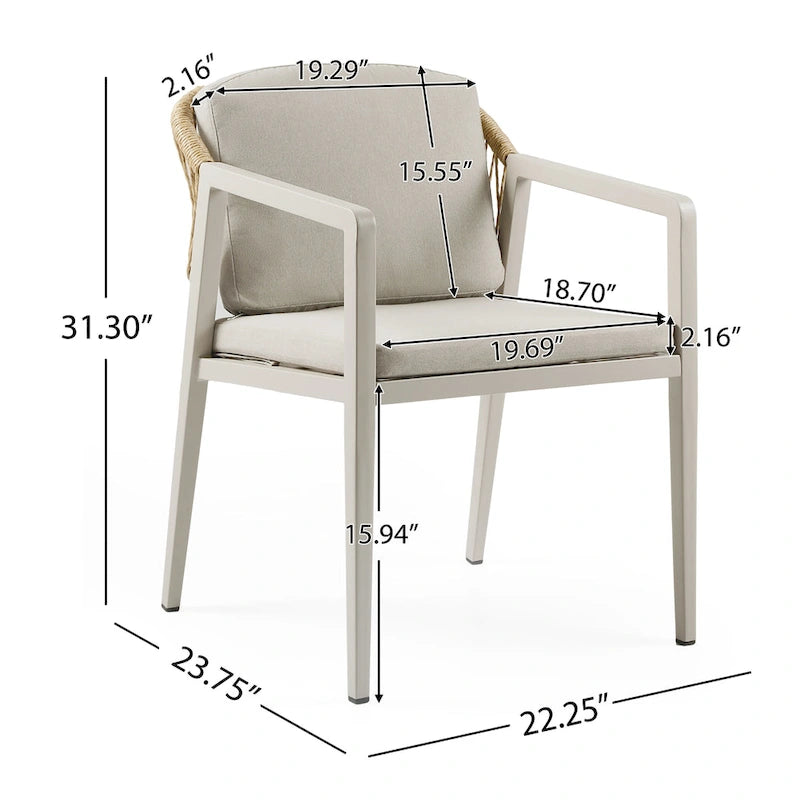 Ensemble de salle à manger d'extérieur 7 pièces en bois d'acacia : table rectangulaire avec 6 coussins amovibles et chaises avec accoudoirs.
