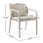 Ensemble de salle à manger d'extérieur 7 pièces en bois d'acacia : table rectangulaire avec 6 coussins amovibles et chaises avec accoudoirs.