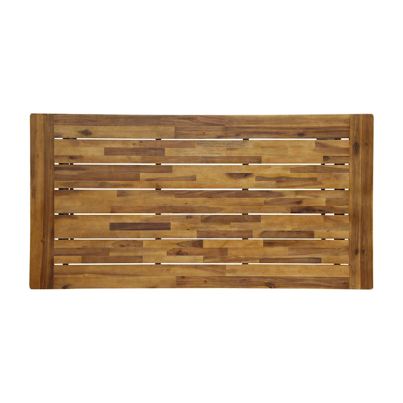 Ensemble de salle à manger d'extérieur 7 pièces en bois d'acacia : table rectangulaire avec 6 coussins amovibles et chaises avec accoudoirs.