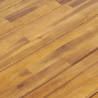 Ensemble de salle à manger d'extérieur 7 pièces en bois d'acacia : table rectangulaire avec 6 coussins amovibles et chaises avec accoudoirs.