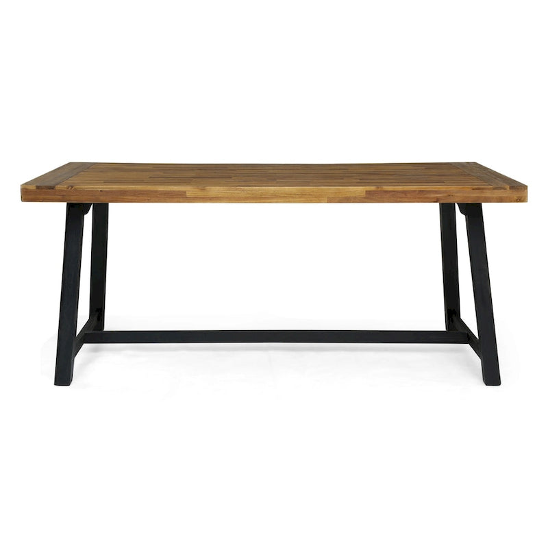 Ensemble de salle à manger d'extérieur 7 pièces en bois d'acacia : table rectangulaire avec 6 coussins amovibles et chaises avec accoudoirs.