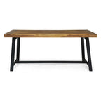 Ensemble de salle à manger d'extérieur 7 pièces en bois d'acacia : table rectangulaire avec 6 coussins amovibles et chaises avec accoudoirs.