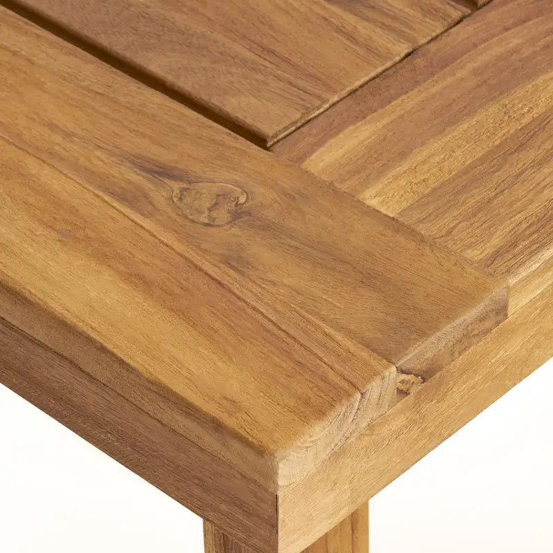 Ensemble de salle à manger d'extérieur 7 pièces en bois d'acacia : table rectangulaire avec 6 coussins amovibles et chaises avec accoudoirs.