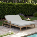 Bain de soleil double en bois massif pour terrasse extérieure, avec dossier réglable et roulettes