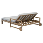 Bain de soleil double en bois massif pour terrasse extérieure, avec dossier réglable et roulettes