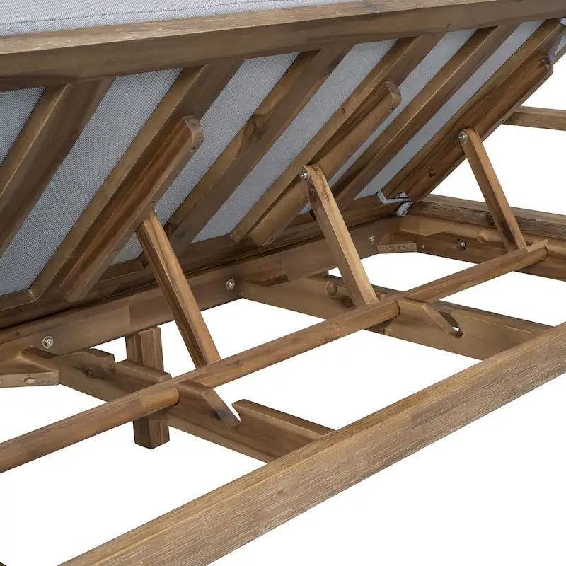 Bain de soleil double en bois massif pour terrasse extérieure, avec dossier réglable et roulettes