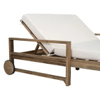 Bain de soleil double en bois massif pour terrasse extérieure, avec dossier réglable et roulettes