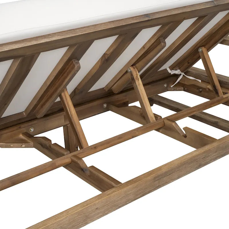 Bain de soleil double en bois massif pour terrasse extérieure, avec dossier réglable et roulettes