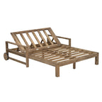 Bain de soleil double en bois massif pour terrasse extérieure, avec dossier réglable et roulettes