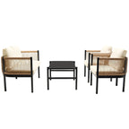 Ensemble de canapé de conversation en fer forgé 4 pièces pour patio extérieur avec table basse en verre trempé