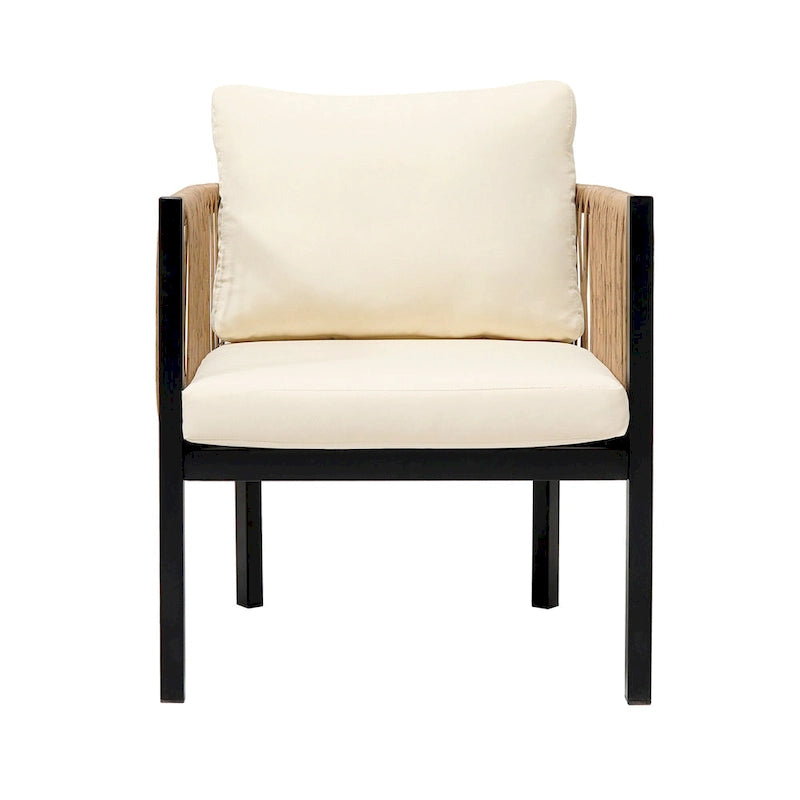 Ensemble de canapé de conversation en fer forgé 4 pièces pour patio extérieur avec table basse en verre trempé