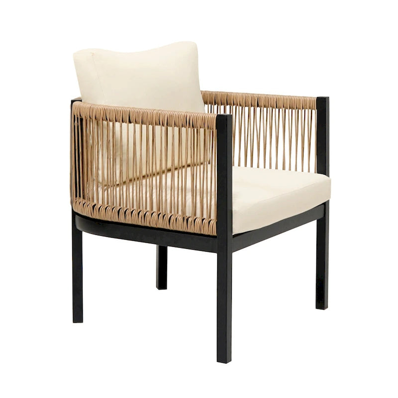 Ensemble de canapé de conversation en fer forgé 4 pièces pour patio extérieur avec table basse en verre trempé